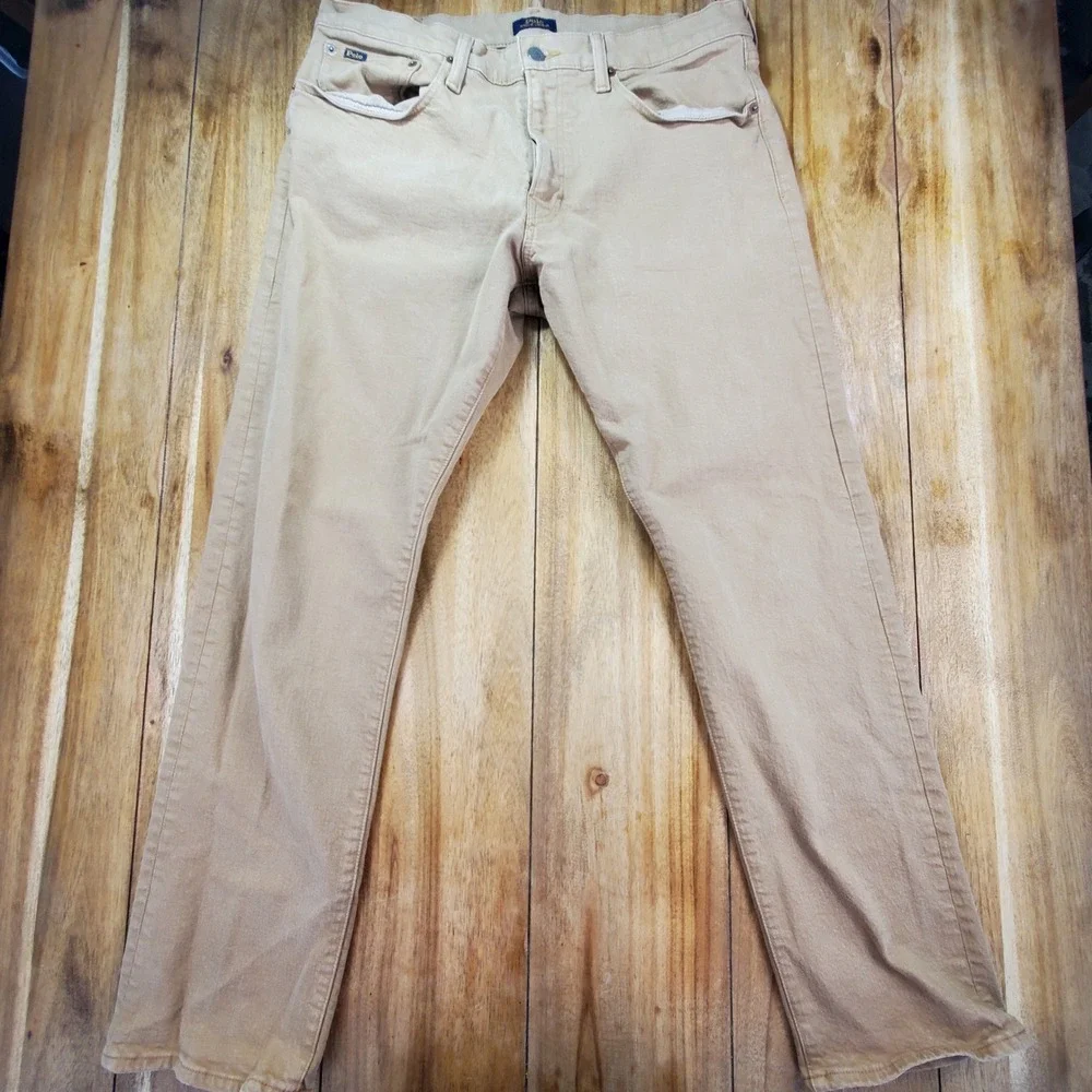 Polo Ralph Lauren Hampton Relaxed Straight Mens 34x32 Tan Khaki Stretch Jeans